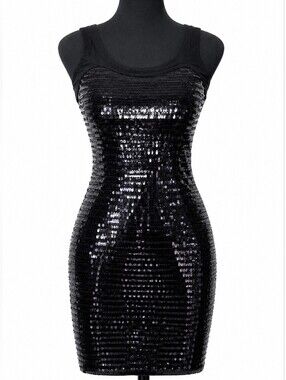 Bodycon Black Party Sequin Dress, XS